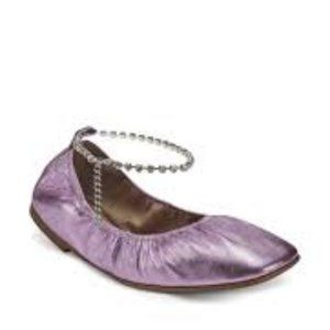 AEROSOLES RACHIE LILAC METALLIC LEATHER BALLET FLATS W/REMOVABLE ANKLE STRAP 9